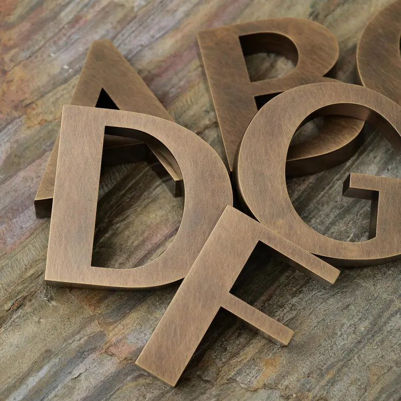 Custom Brushed Brass 3D Metal Letters for Office Walls, Retail Stores and Commercial Signage