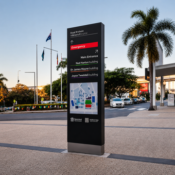 Custom Outdoor Hospital Wayfinding Pylon Sign with Map Panel for Medical Centers, Campuses and Public Spaces