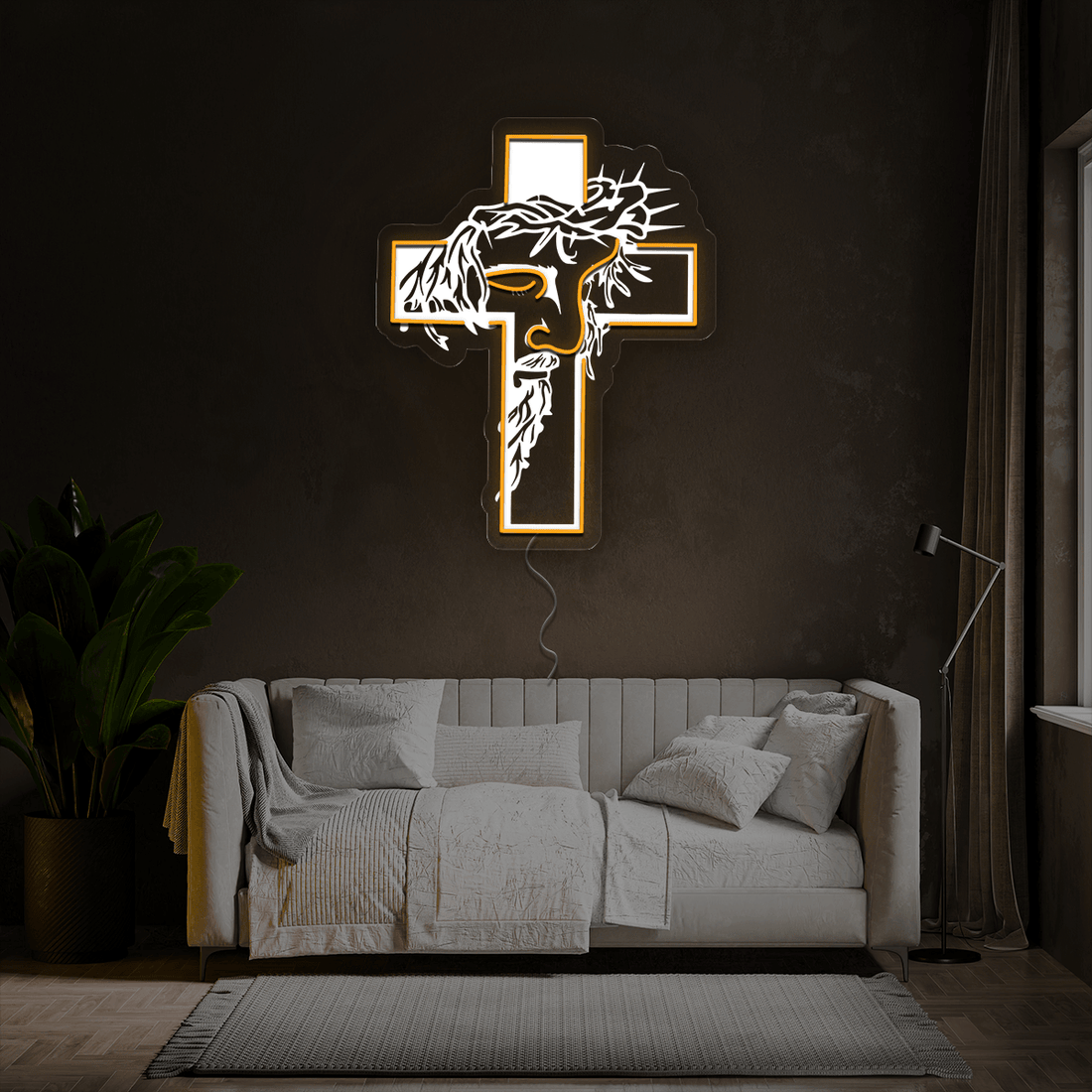 Holly Cross Jesus Artwork Neon Sign