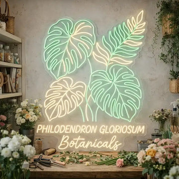 Wholesale Custom Botanical LED Neon Sign – Philodendron Gloriosum Plant Wall Decor, Acrylic UV Printed Leaf Neon Light for Spa, Salon, Cafe, Interior Green Wall Display