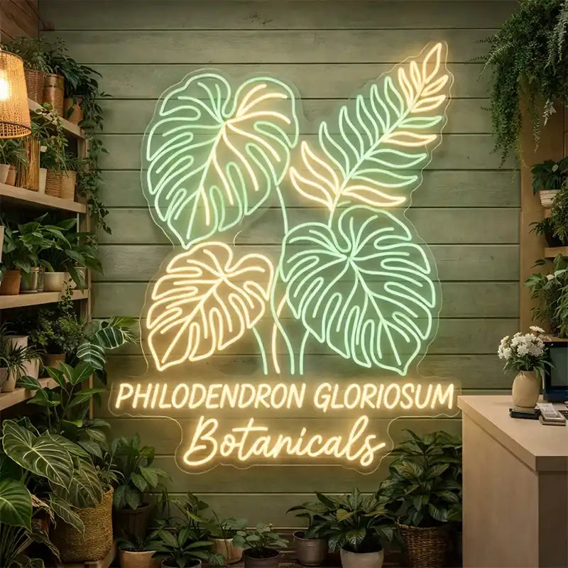 Wholesale Custom Botanical LED Neon Sign – Philodendron Gloriosum Plant Wall Decor, Acrylic UV Printed Leaf Neon Light for Spa, Salon, Cafe, Interior Green Wall Display
