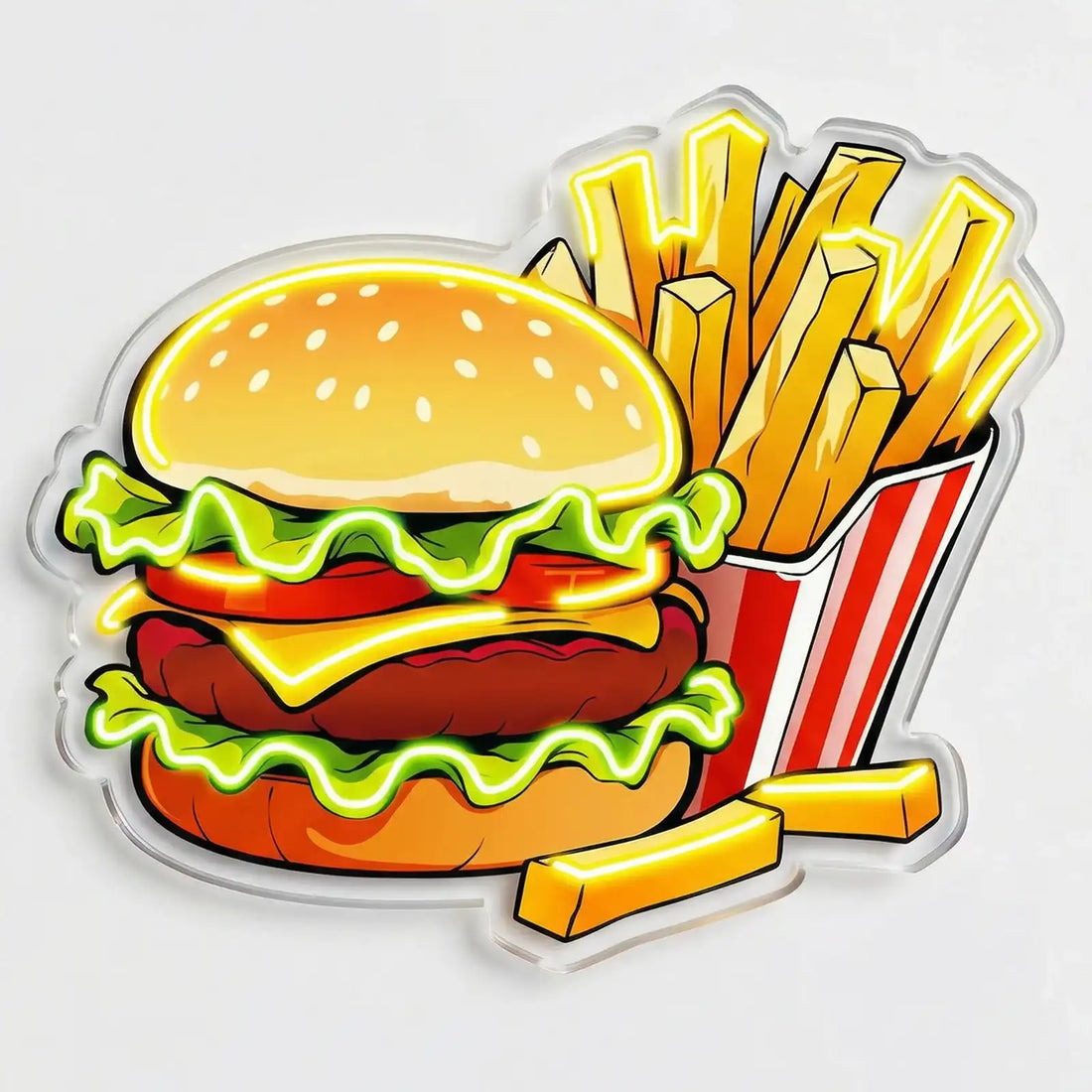 Wholesale Custom Burger and Fries LED Neon Sign with UV Printed Acrylic Backing for Fast Food Restaurants, Burger Shops, Diners and Storefront Wall Decor