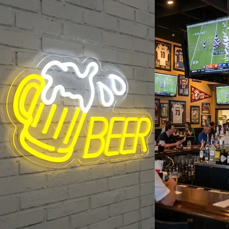Custom Beer LED Neon Sign with Clear Acrylic Backing for Bars, Sports Bars, Restaurants and Beer Shops