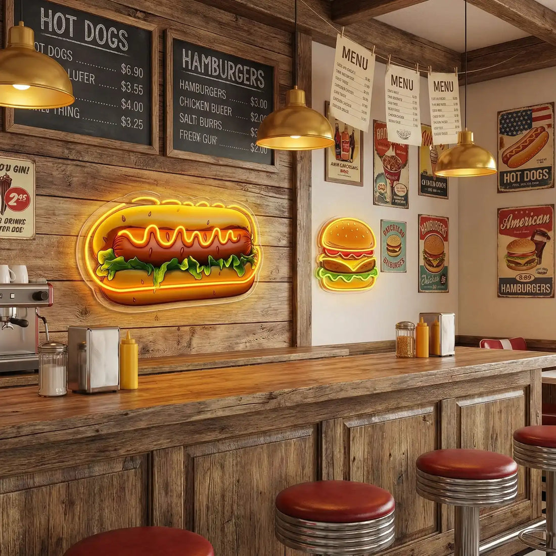 Wholesale Custom Hot Dog LED Neon Sign with UV Printed Acrylic Backing for Fast Food Restaurants, Hot Dog Shops, Diners, Food Trucks and Storefront Wall Decor