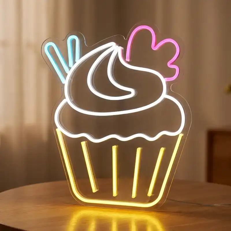 Custom Cupcake LED Neon Sign with Clear Acrylic Backing for Bakeries, Dessert Shops and Cafes