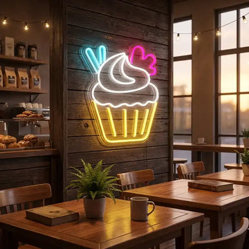 Custom Cupcake LED Neon Sign with Clear Acrylic Backing for Bakeries, Dessert Shops and Cafes