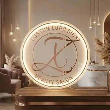 Custom Beauty Salon Logo Acrylic Backlit Sign with Round Clear Acrylic Design for Beauty Salons, Spas and Retail Studios