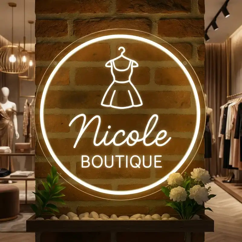 Custom Boutique LED Neon Sign with Clear Acrylic Backing for Fashion Stores, Salons and Retail Displays