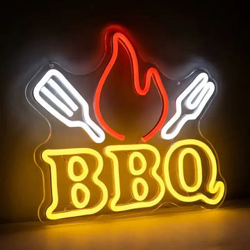 Custom BBQ LED Neon Sign with Clear Acrylic Backing for Barbecue Restaurants, Bars and Grill Shops