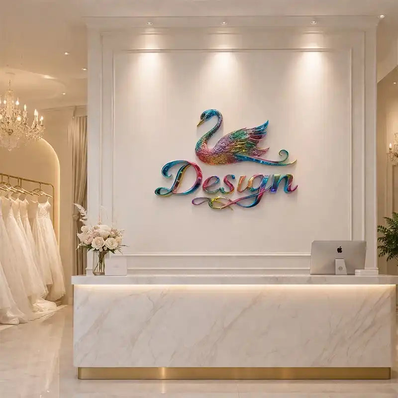 Custom Colorful Mirror 3D Logo Sign for Bridal Shops, Boutiques and Commercial Reception Walls