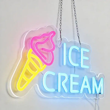 Custom Ice Cream LED Neon Sign with Clear Acrylic Backing for Dessert Shops, Cafes and Ice Cream Stores