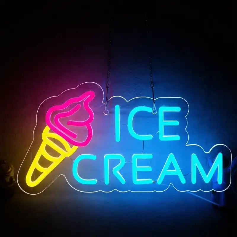 Custom Ice Cream LED Neon Sign with Clear Acrylic Backing for Dessert Shops, Cafes and Ice Cream Stores