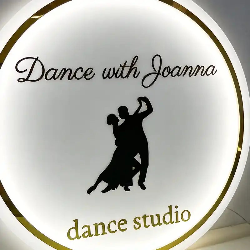 Custom Dance Studio Backlit Acrylic Sign with Round Logo Design for Dance Schools, Fitness Studios and Art Spaces