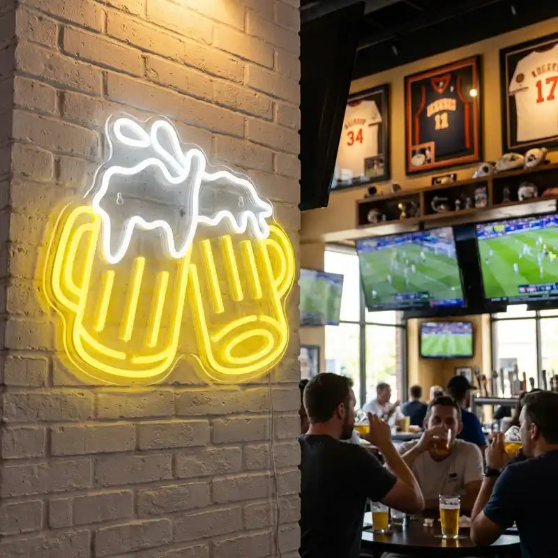 Custom Clinking Beer Mugs LED Neon Sign with Clear Acrylic Backing for Bars, Pubs, Sports Bars and Restaurants