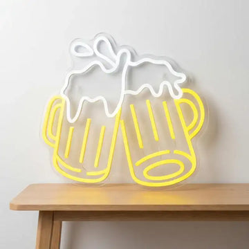 Custom Clinking Beer Mugs LED Neon Sign with Clear Acrylic Backing for Bars, Pubs, Sports Bars and Restaurants