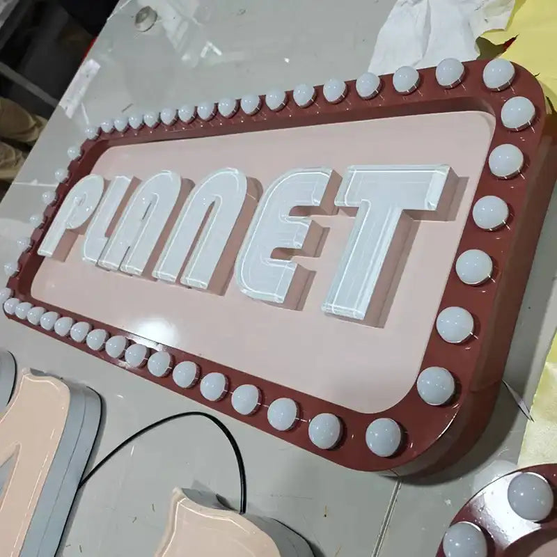 Custom Light Bulb Marquee Sign with 3D Letters for Storefronts, Events and Commercial Displays