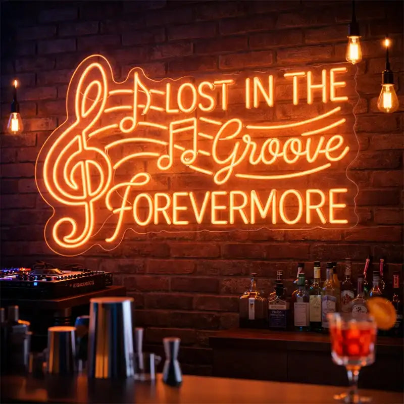 Custom Music LED Neon Sign – Lost in the Groove Forevermore Wall Decor, Musical Note Acrylic Neon Light for Studio, Bar, Music Room, DJ Booth, Club Interior Branding Signage