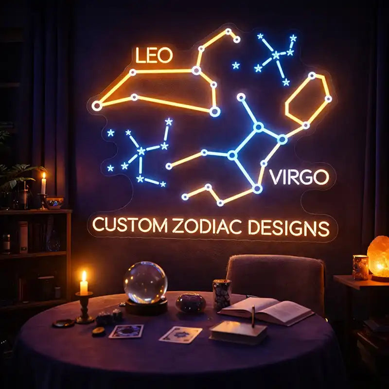 Custom Zodiac LED Neon Sign – Constellation Astrology Wall Decor, Leo Virgo Star Map Neon Light, Astrology Birth Sign LED Acrylic Wall Sign for Bedroom, Studio, Spa, Gift Decor