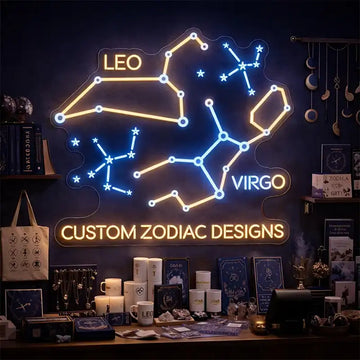 Custom Zodiac LED Neon Sign – Constellation Astrology Wall Decor, Leo Virgo Star Map Neon Light, Astrology Birth Sign LED Acrylic Wall Sign for Bedroom, Studio, Spa, Gift Decor