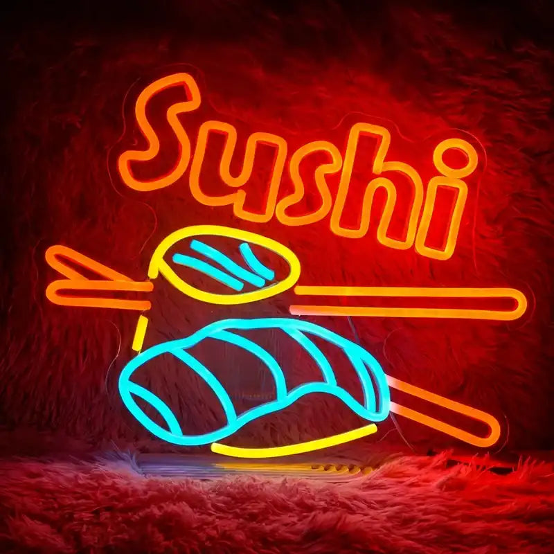 Custom Sushi LED Neon Sign with Clear Acrylic Backing for Japanese Restaurants, Bars and Food Shops