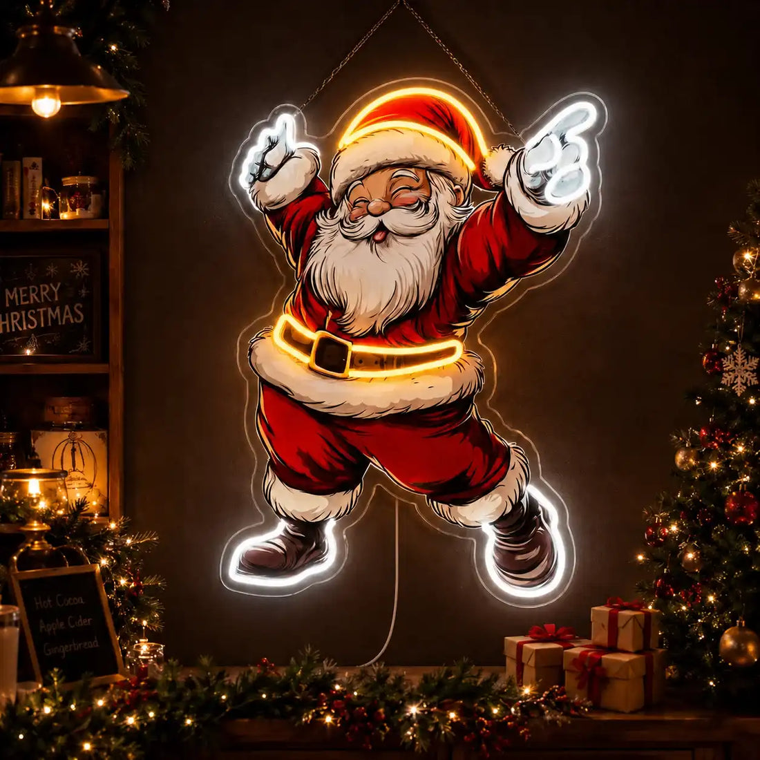 Wholesale Custom Dancing Santa Claus LED Neon Sign with UV Printed Acrylic Backing for Christmas Decor, Retail Stores, Restaurants, Hotels and Holiday Wall Display