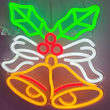 Wholesale Custom Christmas Bells LED Neon Sign with Clear Acrylic Backing for Holiday Decor, Retail Stores, Restaurants, Events and Christmas Wall Display