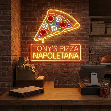 Wholesale Custom Pizza Restaurant LED Neon Sign with UV Printed Acrylic Backing for Pizzerias, Italian Restaurants, Pizza Shops and Storefront Wall Decor