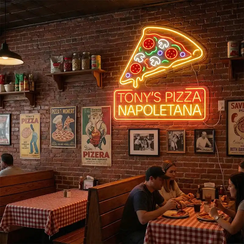 Wholesale Custom Pizza Restaurant LED Neon Sign with UV Printed Acrylic Backing for Pizzerias, Italian Restaurants, Pizza Shops and Storefront Wall Decor