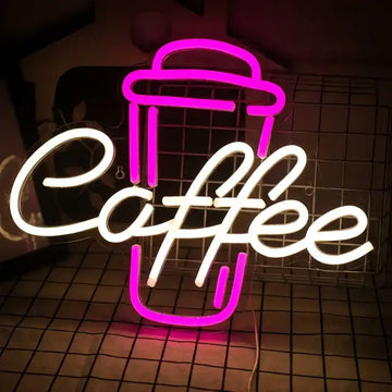 Custom Coffee Cup LED Neon Sign with Clear Acrylic Backing for Coffee Shops, Cafes and Bakery Stores