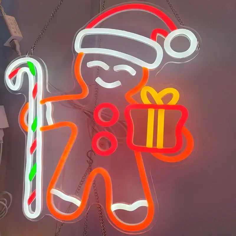 Wholesale Custom Christmas Gingerbread Man LED Neon Sign with Clear Acrylic Backing for Holiday Decor, Retail Stores, Restaurants, Events and Christmas Wall Display
