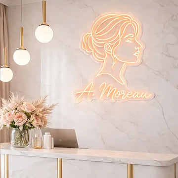 Wholesale Custom Beauty Salon LED Neon Sign with Female Portrait Acrylic Backing for Hair Salons, Makeup Studios, Spas, Lash Studios and Boutique Wall Decor