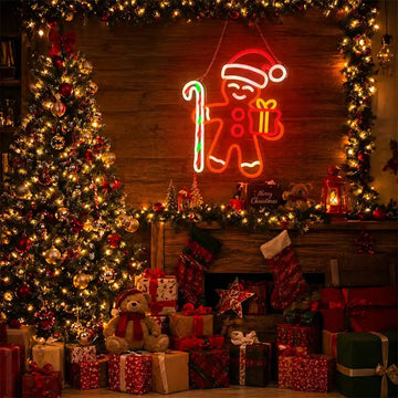 Wholesale Custom Christmas Gingerbread Man LED Neon Sign with Clear Acrylic Backing for Holiday Decor, Retail Stores, Restaurants, Events and Christmas Wall Display
