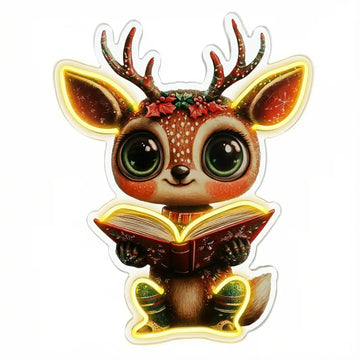 Wholesale Custom Christmas Reindeer LED Neon Sign with UV Printed Acrylic Backing for Holiday Decor, Retail Stores, Bookshops, Kids Rooms and Seasonal Wall Display