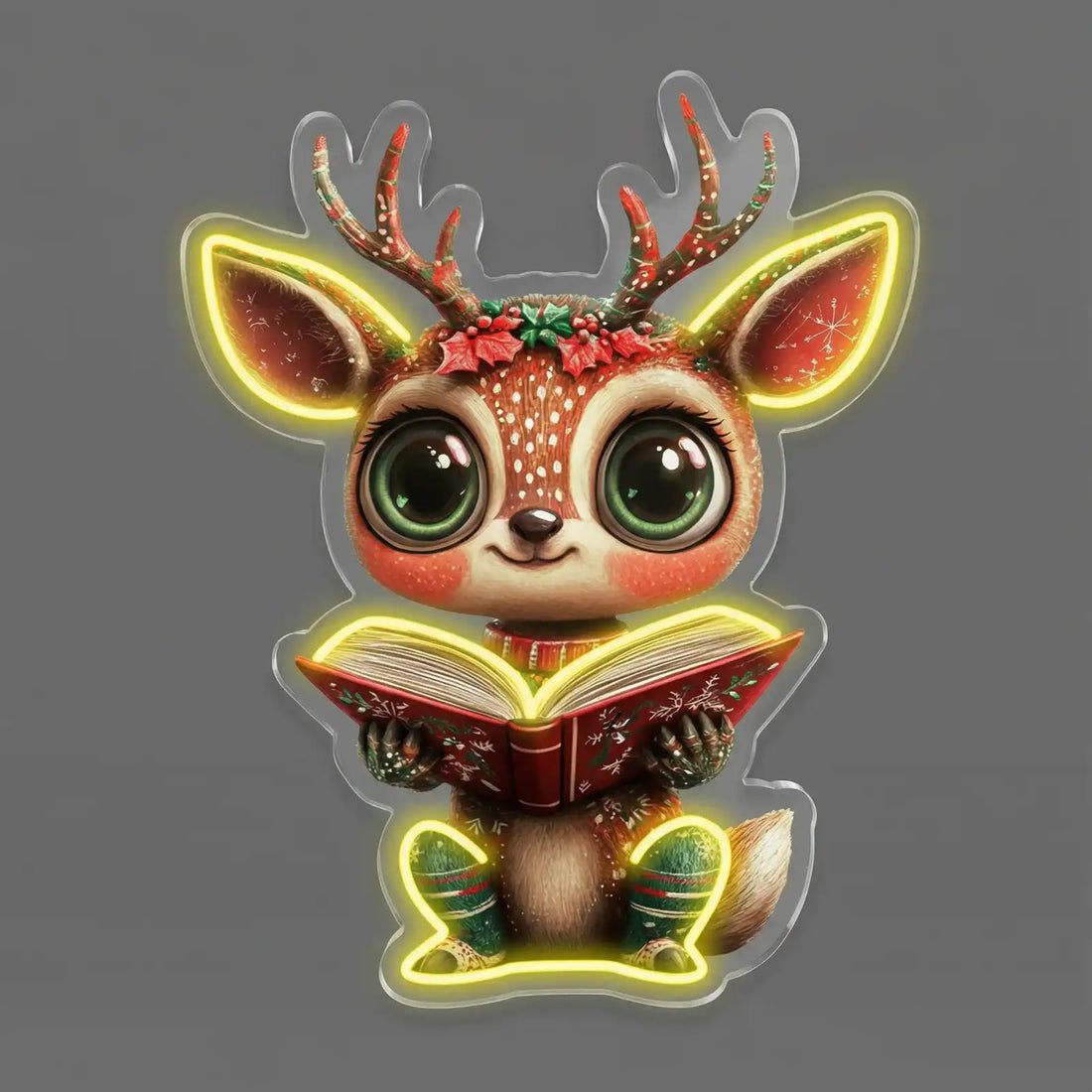 Wholesale Custom Christmas Reindeer LED Neon Sign with UV Printed Acrylic Backing for Holiday Decor, Retail Stores, Bookshops, Kids Rooms and Seasonal Wall Display