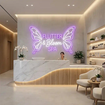 Wholesale Custom Butterfly Spa LED Neon Sign UV Printed Acrylic Backlit Beauty Salon Wall Sign for Spa, Lash Studio, Nail Salon, Wellness Center and Boutique Interior Decor