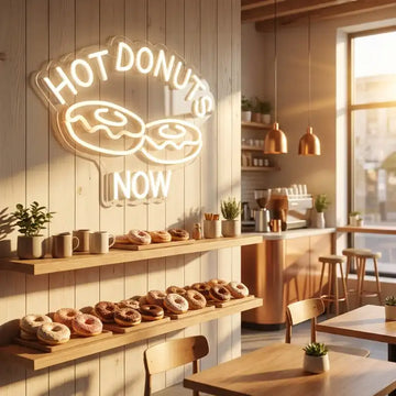 Custom Hot Donuts LED Neon Sign with Clear Acrylic Backing for Donut Shops, Cafes and Bakeries