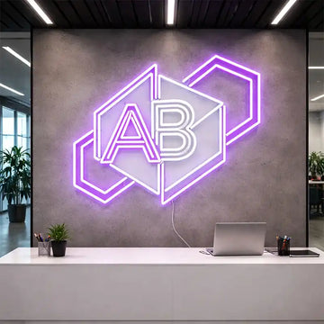 Custom Modern Geometric “AB” LED Neon Sign, Purple Acrylic Wall Light, Abstract Business Logo Neon Sign, Boutique Storefront & Interior Branding Light