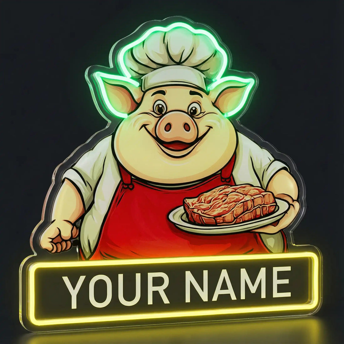 Wholesale Custom Pig Chef LED Neon Sign with UV Printed Acrylic Backing for BBQ Restaurants, Meat Shops, Grill Houses, Food Trucks and Storefront Wall Decor