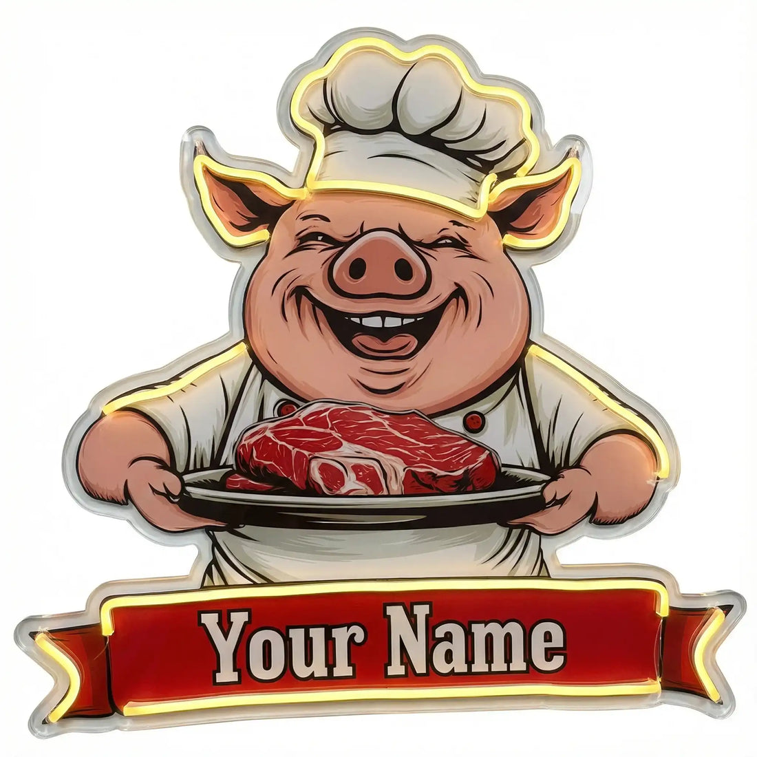 Wholesale Custom Pig Chef BBQ Restaurant LED Neon Sign with UV Printed Acrylic Backing for Barbecue Restaurants, Meat Shops, Grill Houses and Storefront Wall Decor