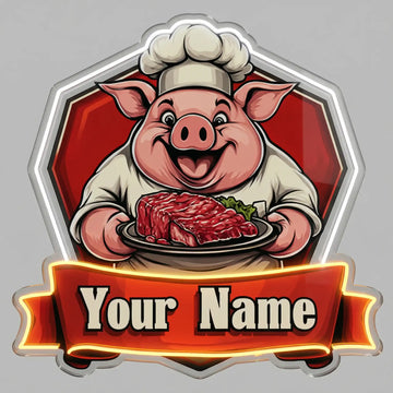 Wholesale Custom BBQ Pig Chef LED Neon Sign with UV Printed Acrylic Backing for Barbecue Restaurants, Meat Shops, Diners and Storefront Wall Decor