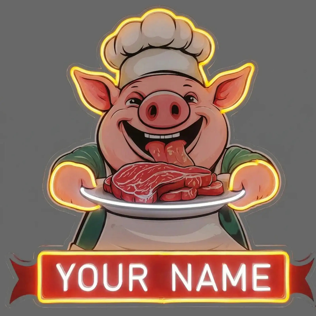 Wholesale Custom Pig Chef BBQ LED Neon Sign with UV Printed Acrylic Backing for Barbecue Restaurants, Meat Shops, Grill Houses and Storefront Wall Decor