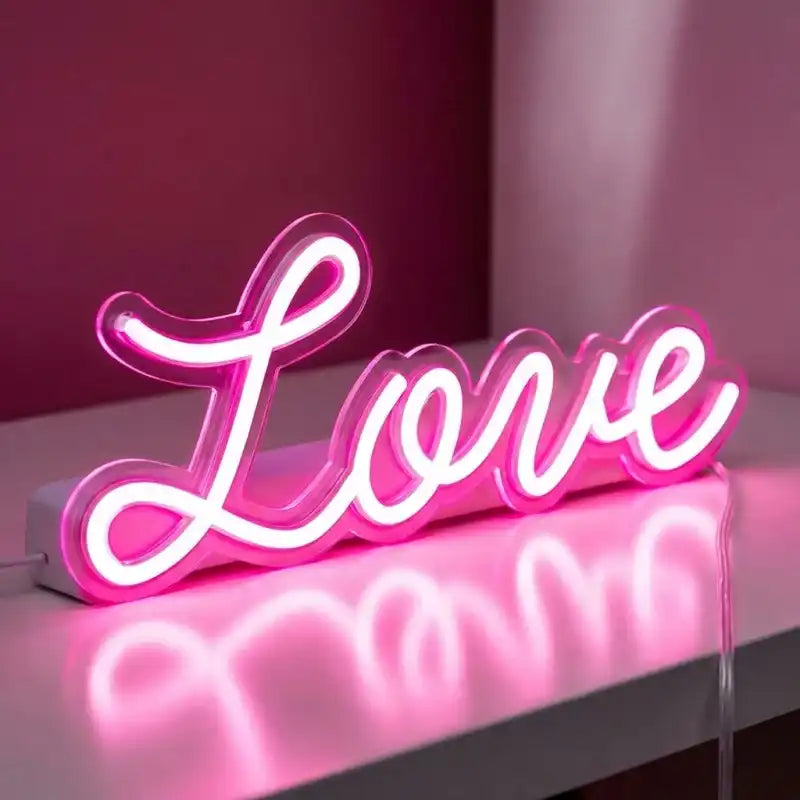 Custom Love LED Neon Sign with Clear Acrylic Backing for Bedroom, Wedding, Home Decor and Event Display