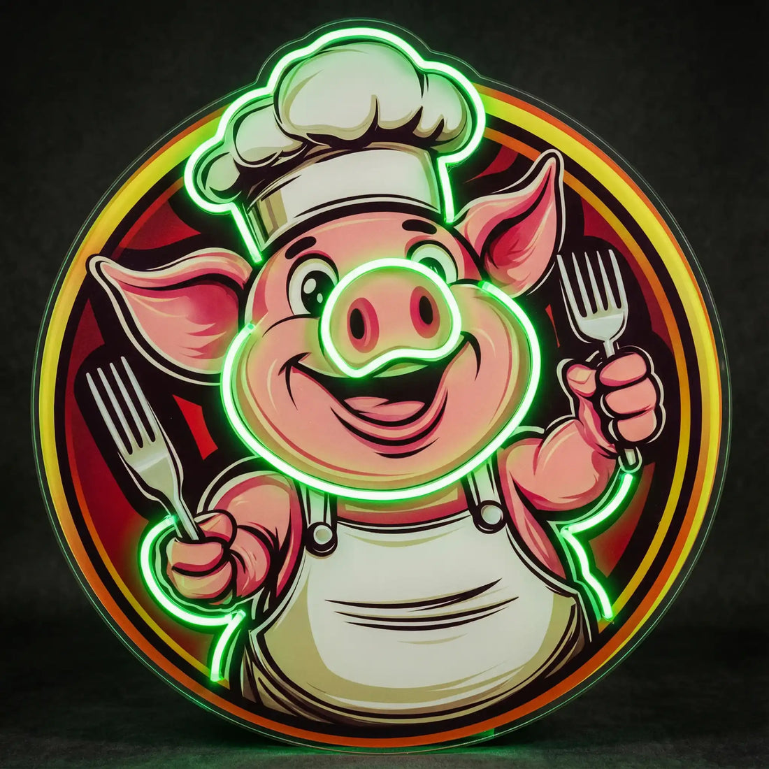 Wholesale Custom Pig Chef Restaurant LED Neon Sign with UV Printed Acrylic Backing for BBQ Restaurants, Meat Shops, Grill Houses, Diners and Storefront Wall Decor