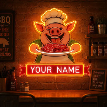 Wholesale Custom Pig Chef BBQ LED Neon Sign with UV Printed Acrylic Backing for Barbecue Restaurants, Meat Shops, Grill Houses and Storefront Wall Decor