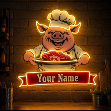 Wholesale Custom Pig Chef BBQ Restaurant LED Neon Sign with UV Printed Acrylic Backing for Barbecue Restaurants, Meat Shops, Grill Houses and Storefront Wall Decor