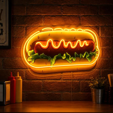 Wholesale Custom Hot Dog LED Neon Sign with UV Printed Acrylic Backing for Fast Food Restaurants, Hot Dog Shops, Diners, Food Trucks and Storefront Wall Decor