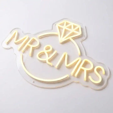 Custom Mr and Mrs Wedding Ring LED Neon Sign with Clear Acrylic Backing for Wedding Backdrops, Engagement Parties and Reception Decor