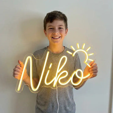 Wholesale Custom Name Sun LED Neon Sign “Niko”, Personalized Kids Room Neon Light, Boys Bedroom Acrylic LED Neon Name Wall Decor Gift