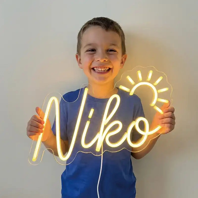 Wholesale Custom Name Sun LED Neon Sign “Niko”, Personalized Kids Room Neon Light, Boys Bedroom Acrylic LED Neon Name Wall Decor Gift