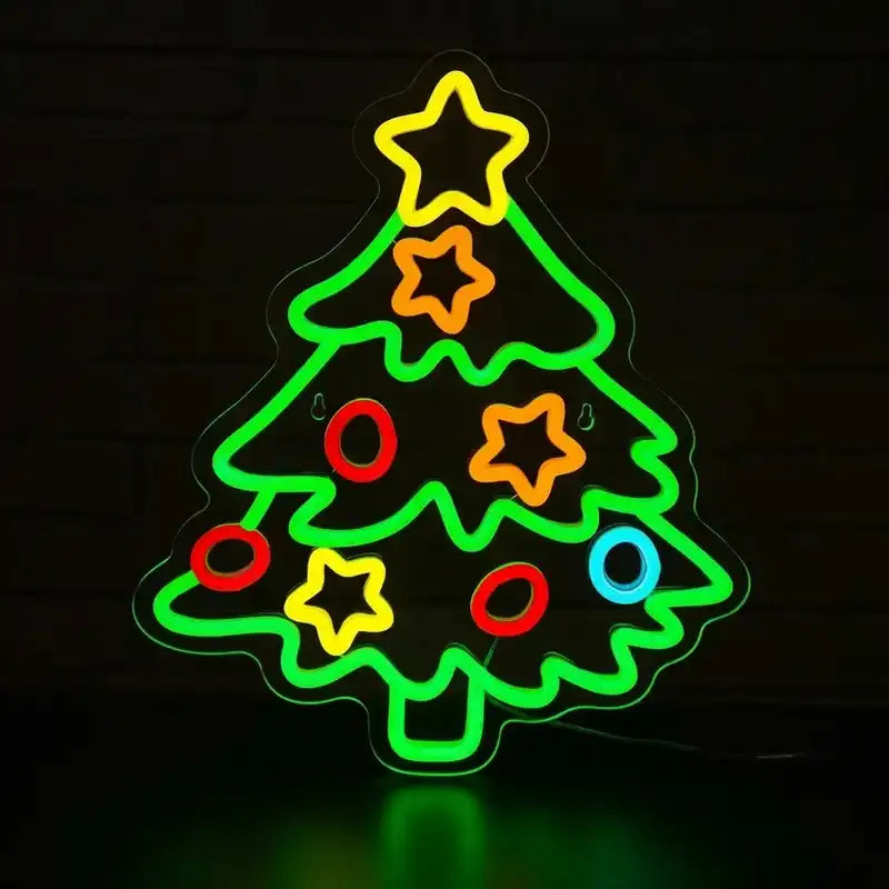 Custom Christmas Tree LED Neon Sign with Clear Acrylic Backing for Holiday Decor, Christmas Parties and Retail Displays